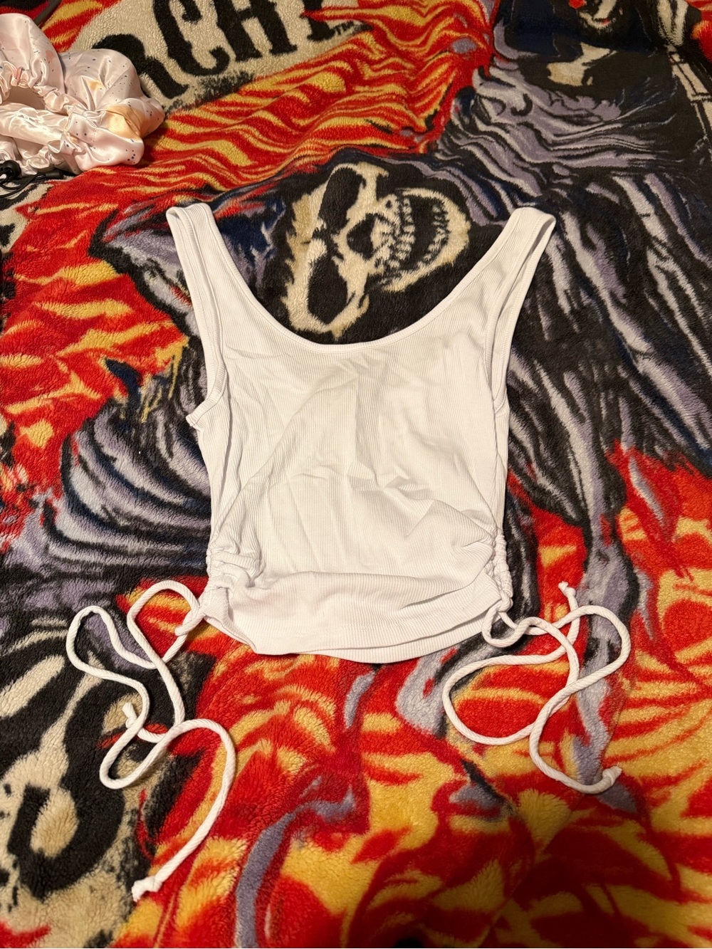 Ambiance White Ribbed Ruched Side Crop Tank